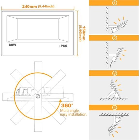 LED Flood Light Outdoor 800W Equivalent 8000LM Smart RGB Landscape Lighting - Picture 7 of 7